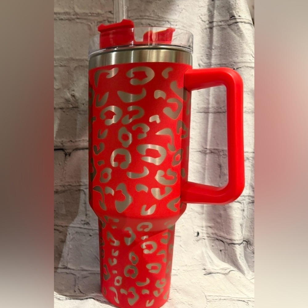 Red Leopard Print Travel Mug